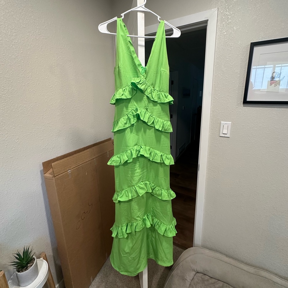 Boohoo Green Ruffle Dress